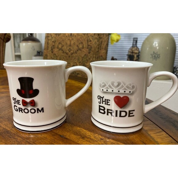 Home Essentials Bride and Groom Matching Coffee Mugs - Picture 1 of 6